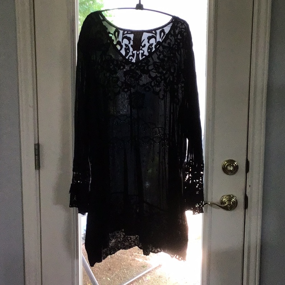 Johnny Was Boho Long Black Tunic Top / Dress 1X